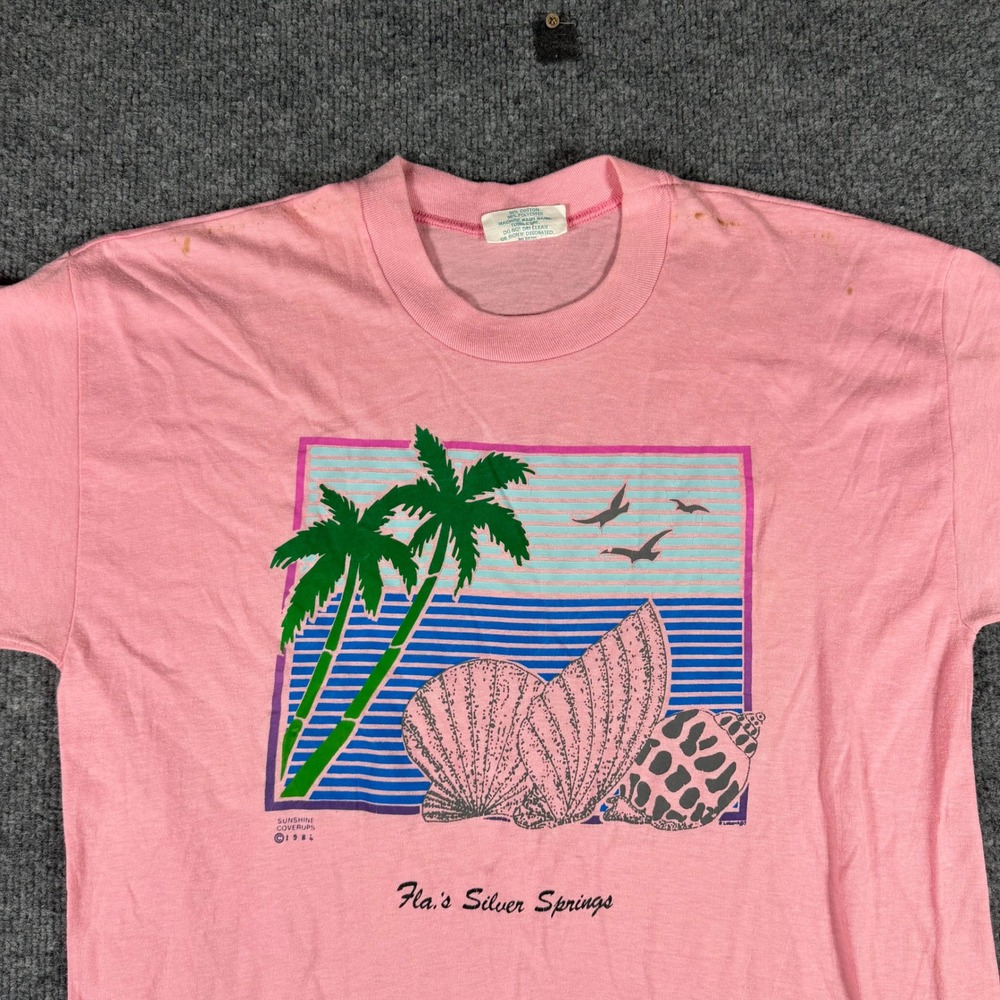 Sunshine Coverups T-Shirt Mens Size M Pink Vintage 1986 Florida Silver Springs